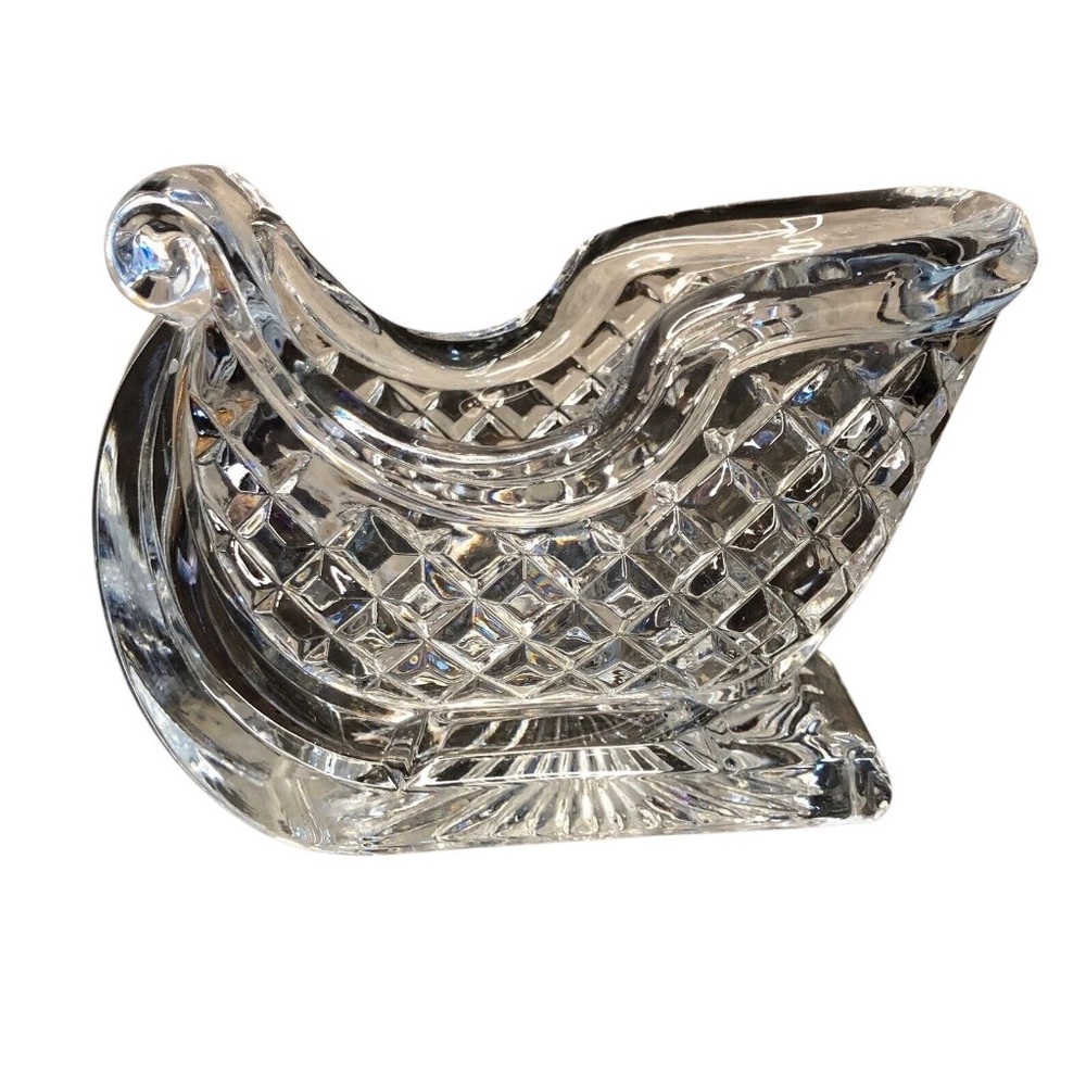 Vintage Clear Cut Lead Crystal‎ Santa's Sleigh Trinket Nuts Box